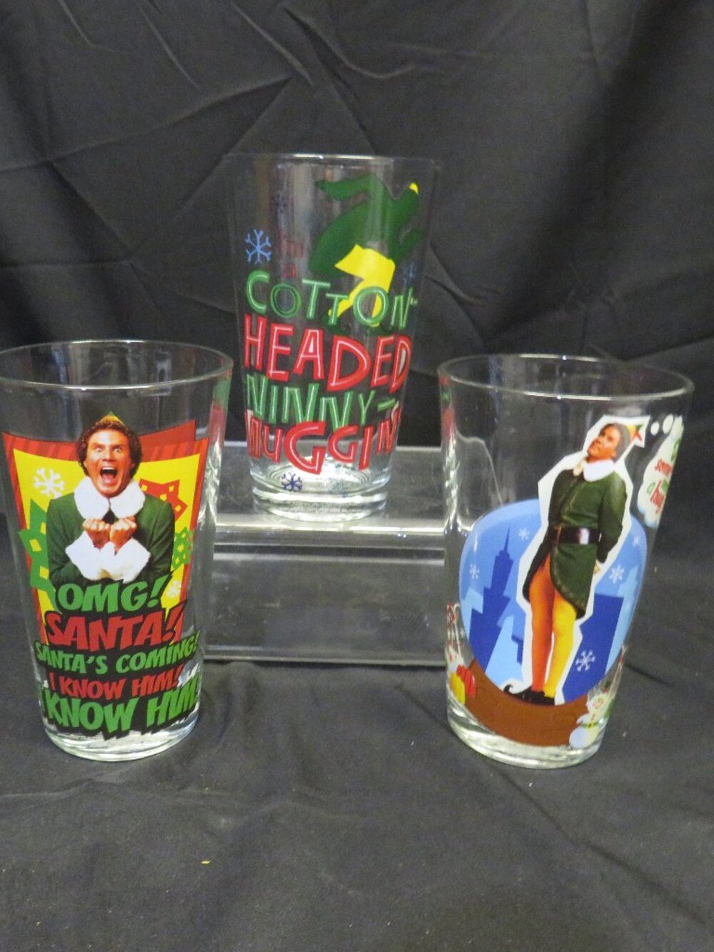 Lot of 3 Buddy the Elf 16oz Glasses No Chips or Cracks EXCELLENT Graphics